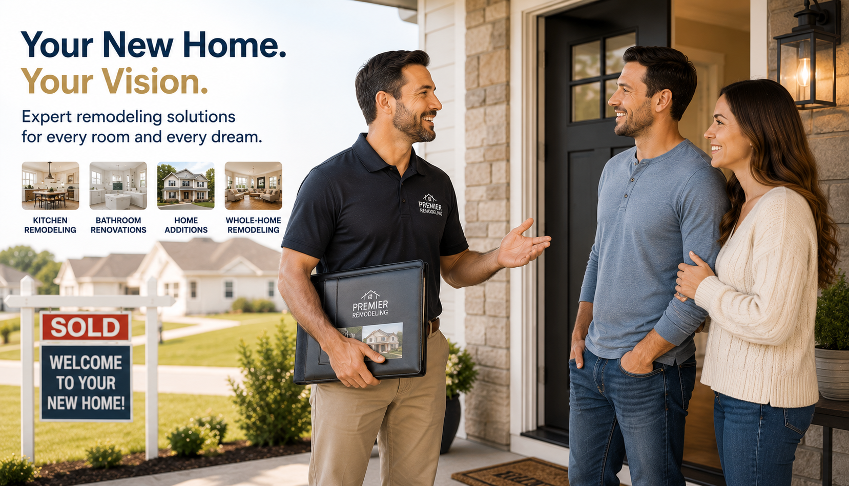 remodeling-home-sales-leads-hero Professional remodeling contractor arriving at a recently purchased home to discuss kitchen remodeling, bathroom renovations, home additions, and whole-home remodeling with new homeowners.