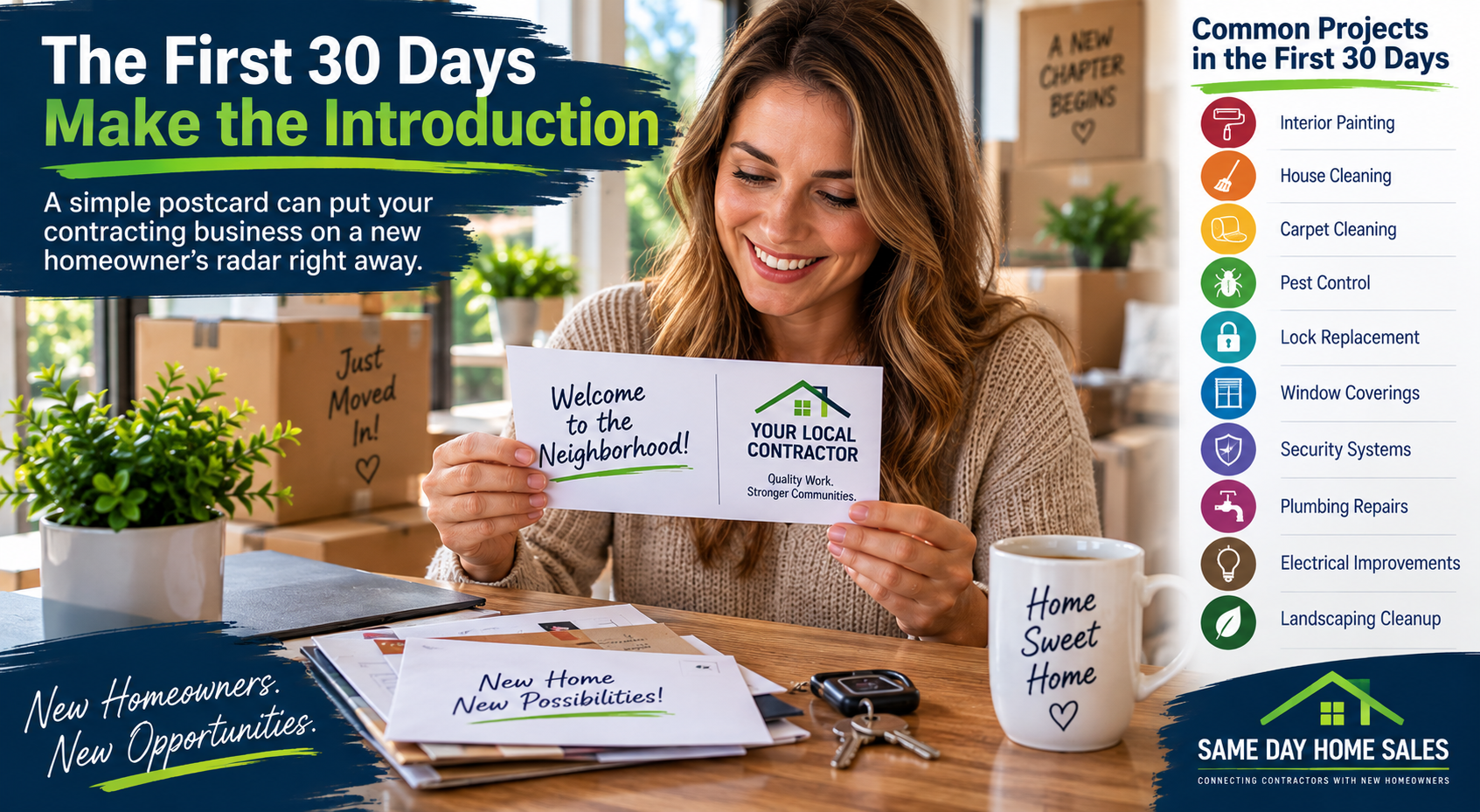 Best time to market to new homeowners during the first 30 days after purchasing a home.
