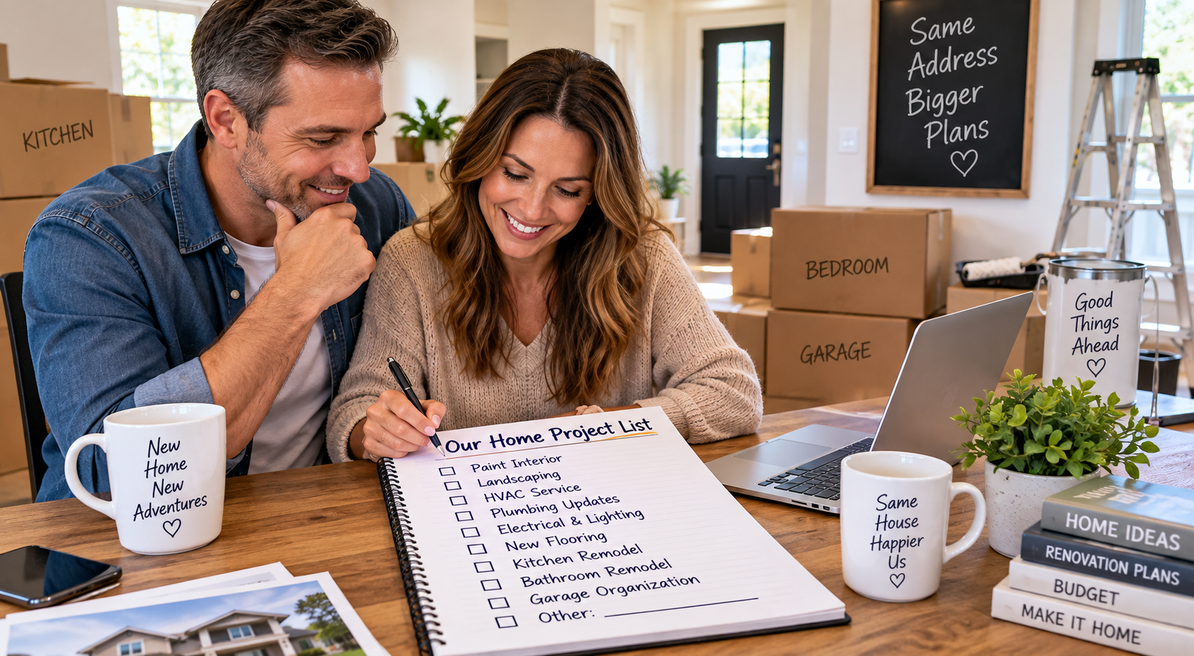 Home improvement projects new homeowners are organizing on a checklist shortly after moving into their recently purchased home.